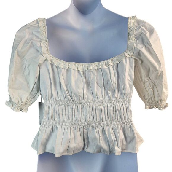 NEW Reformation X-Large White Cotton Blouse Sweetheart Neck Peplum Shirred - Picture 10 of 16